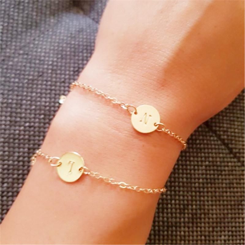 Hot Sale Popular Custom Round English 26 Letter Couple Gold Bracelet Factory Direct Sales Men Women Bangle