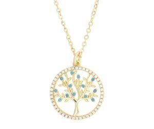 2022 Custom Fashion Jewelry Accessory Zircon Tree of Life Pendant Brass Necklace for Women