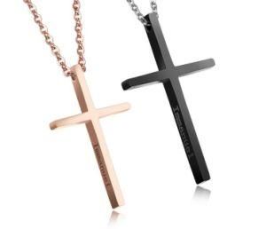 Simple Stainless Steel Religious Immanuel Cross Pendant Necklace for Women Men Lover Couple Gifts