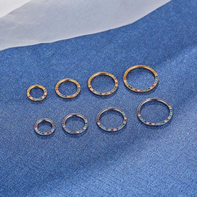 G23 Titanium Nose Rings Cartilage Earrings Tragus Helix Earrings Cartilage Earring Hinged Segment Rings Hoop Inlaid CZ Body Piercing Jewelry