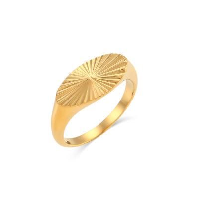 Factory Customized 2022 Popular Sunshine Fashion Ring Jewelry Women&prime;s Stainless Steel 18K Gold Plated Oval Radiation Pattern Ring