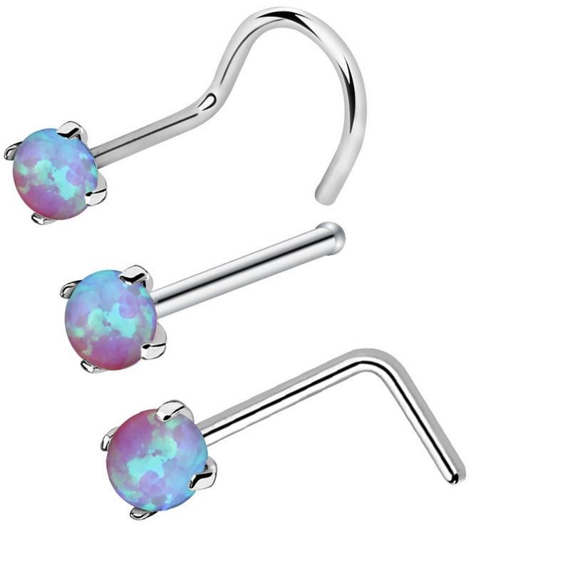 316L Surgical Steel 20g Opal Nose Ring Nose Hoop (3PCS per set) Body Piercing Jewelry (Custom Opal /bar color Available)