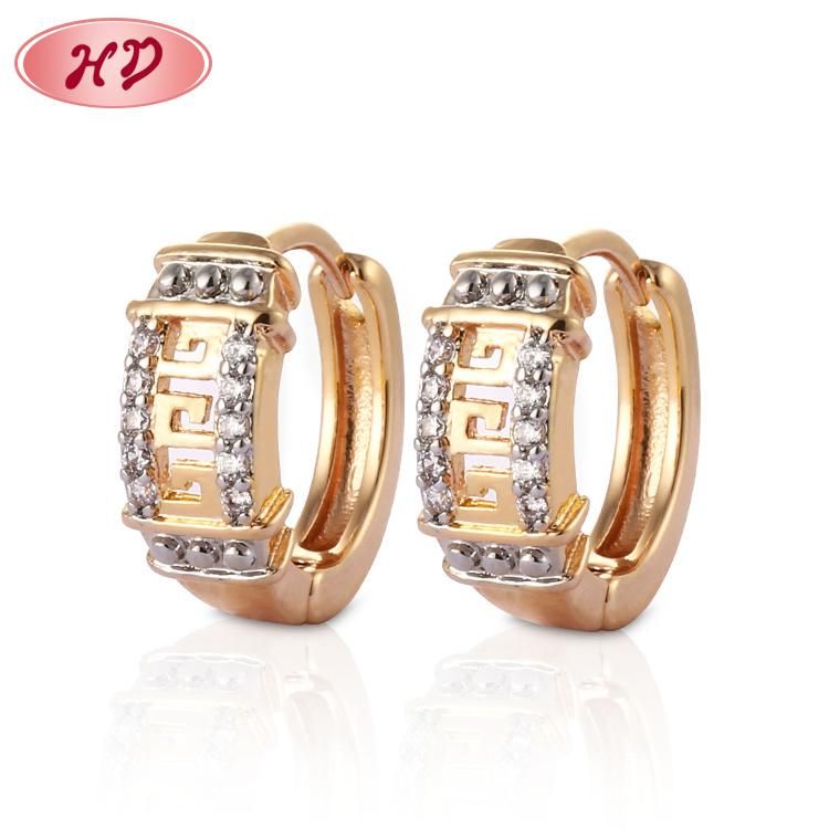 Fashion Jewelry 18K Gold Plated Silver Alloy CZ Drop Stud Hoop Huggie Earrings with Crystal for Women