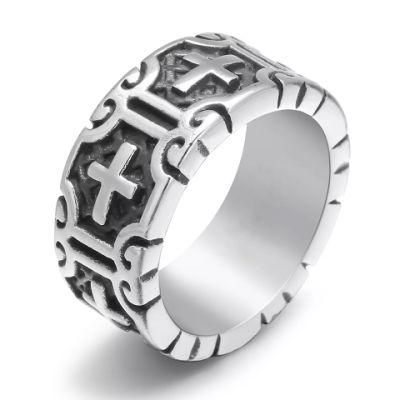 Hot Sale High Quality Stainless Steel Men&prime;s Cross Pattern Ring Heavy Biker Ring