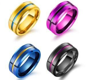 Fashion Classic Titanium Steel Groove Ring for Men 8mm Width Black/Purple/Gold/Blue Color Wedding Band Finger Ring Jewelry Anel