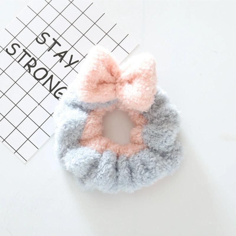 Two-Color Bow Wash Headband Coral Velvet Snow White Scrunchies