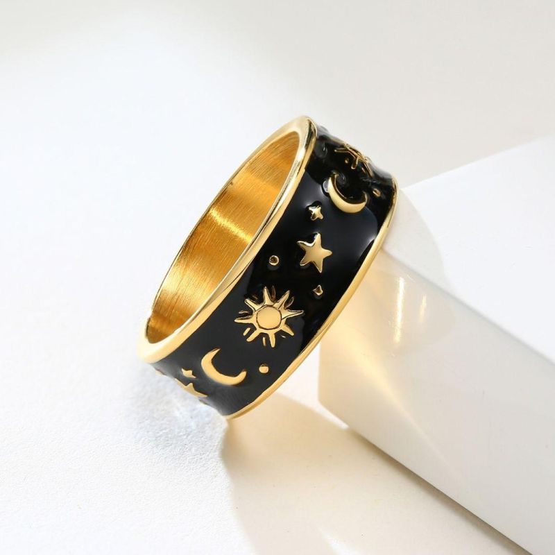 Stainless Steel Star Moon Epoxy Ring Men′s Trendy Ring Index Finger Accessories Jewelry Wholesale SSR2495