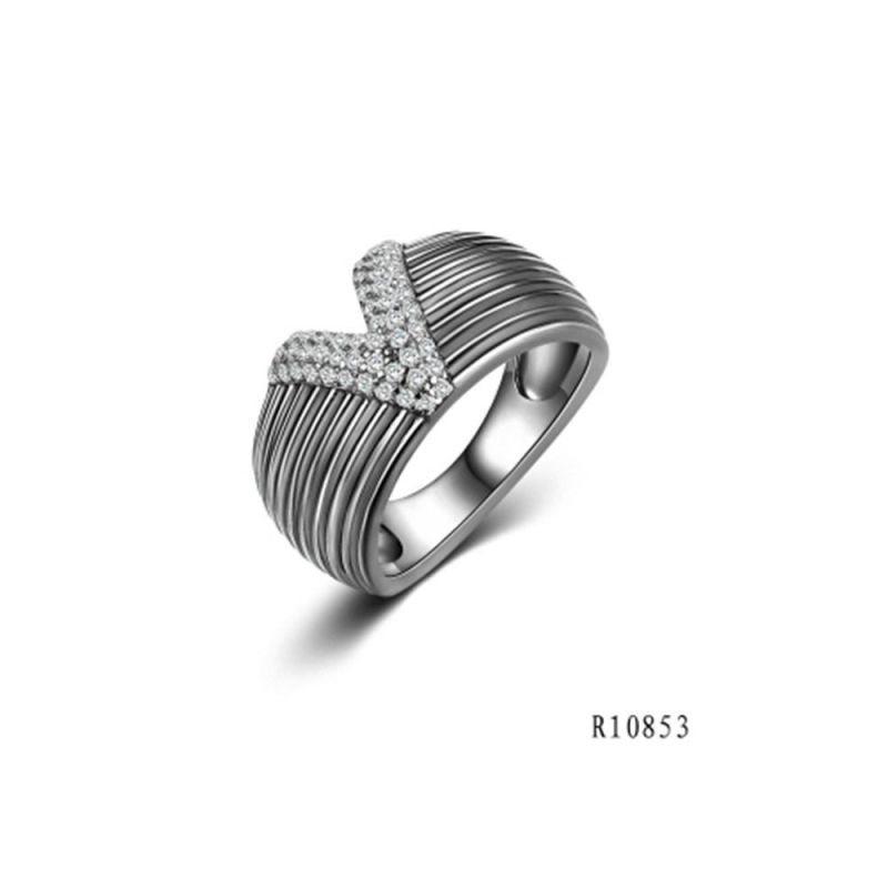Wholesale Silver with CZ Thread Line Letter V Ring