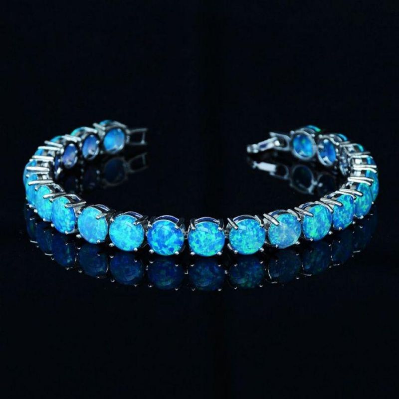 Fashion Jewelry Manufacturer China Wholesale 8 mm Round Blue / White Fire Opal Tennis Bracelet