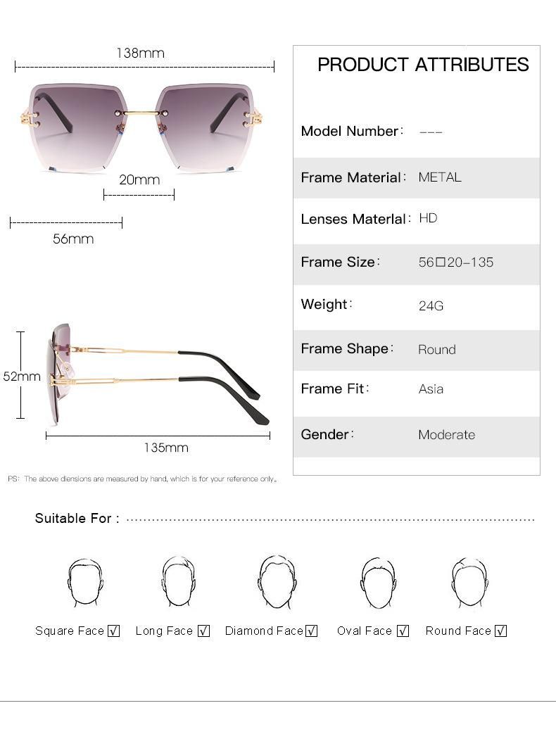 Square Shape Oversize Frameless Metal Sunglasses