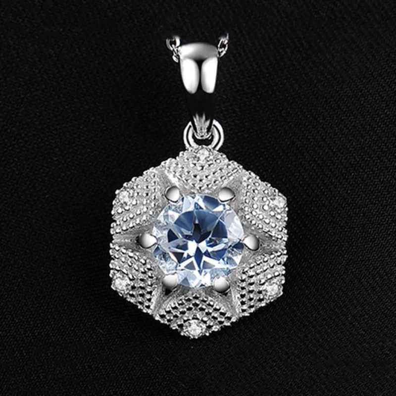 Gemstone Blue Topaz Pendant Necklace 925 Sterling Silver Fashion Jewelry for Women Wholesale