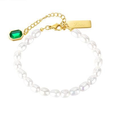 Zirconia Bracelet Women Pearl Stainless Steel Bracelet Ring