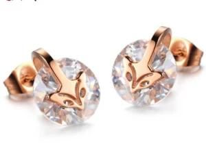 2018 Fashion Jewelry Brincos Fashion Fox Stud Earrings Rose Gold Color 316L Stainless Steel Earrings with AAA CZ Femme Bijoux