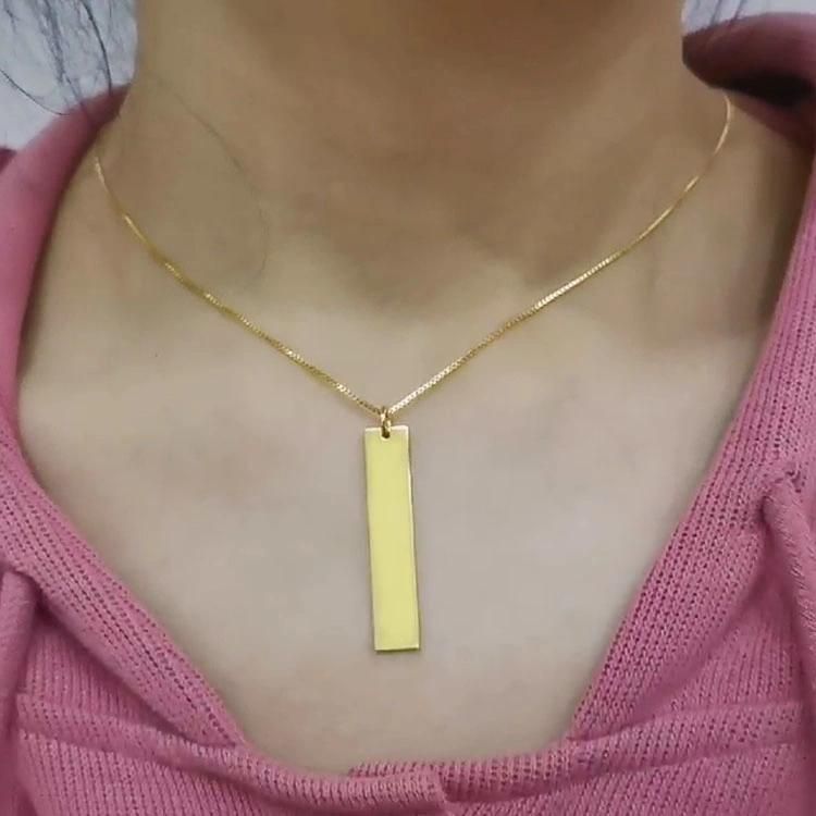 Engraved Logo Name Brand Vertical Blank Bar Pendant Custom 18K PVD Plated Layered Jewelry Necklaces Stainless Steel Gold