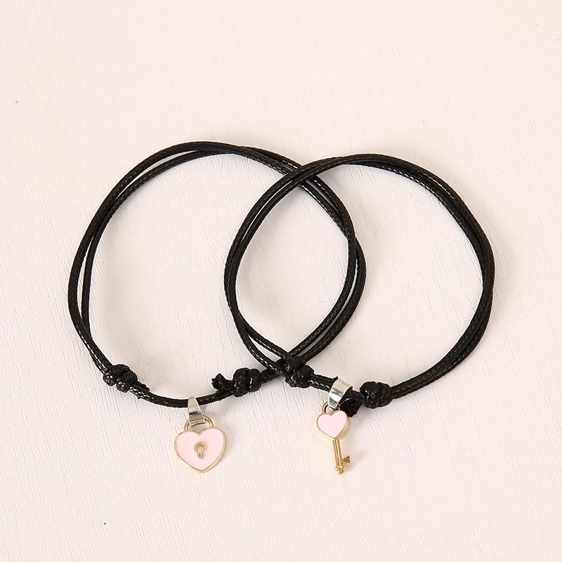 Key Lock Couple Bracelet Leather Double Layer Black Adjustable Minimalism Personality Bracelet