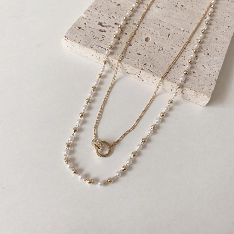 Fashion Pearl Double-Layered Collarbone Chain Necklace Jewelry