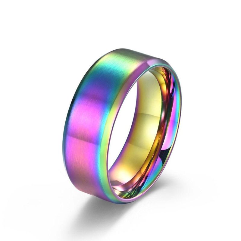 8mm Matte Brushed Titanium Steel Ring Vacuum-Plated Color Can Be Engraved Custom Couple Rings for Men and Women SSR2427b