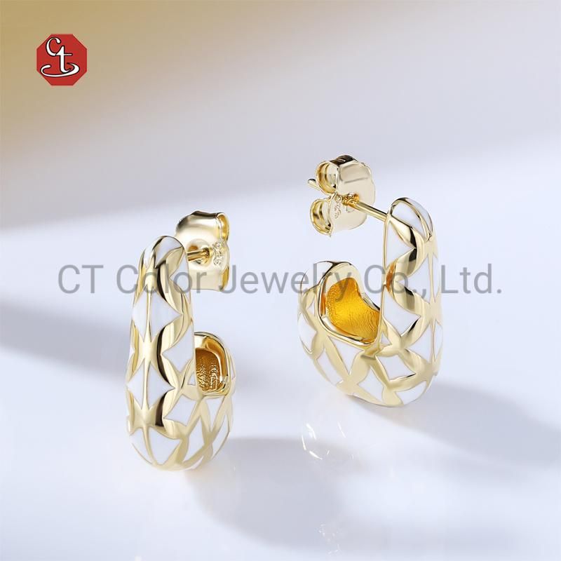Fashion 925 Silver Jewelry Circle Earrings Ladder Stone Hoop Earrings