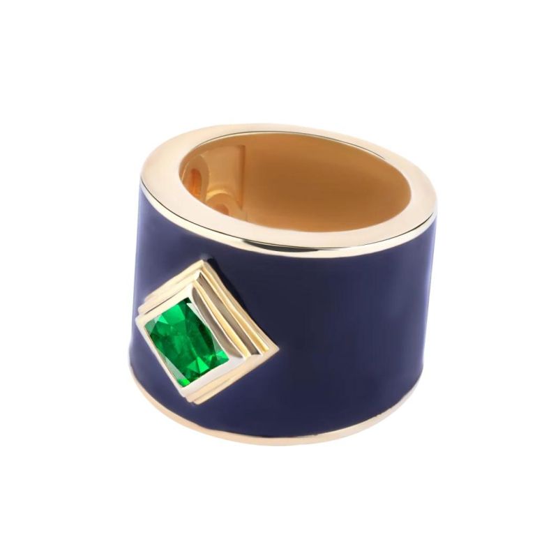 Anillo De Esmalte Men Diamond Yellow Gold Custom Black Enamel Rings for Men 925 Sterling Silver 14K Gold Plated Ring Mens Rings