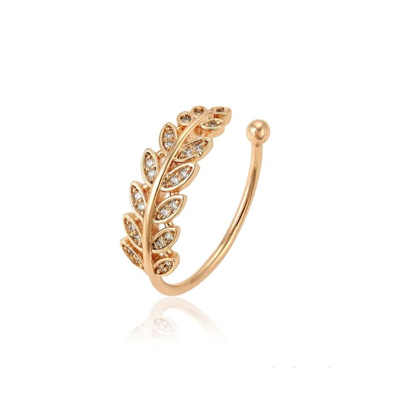 Unique Design Beautiful Ladies Jewelry Leaf Shaped Zircon Inset Finger Ring for Wholesale