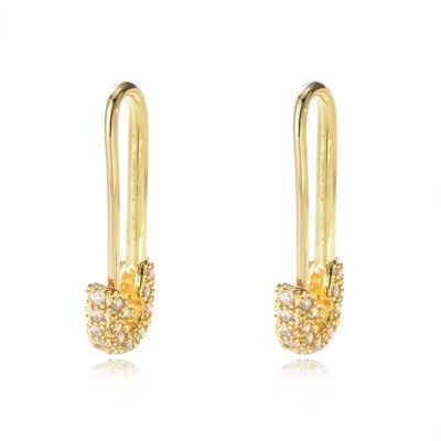 European Ins Fashion S925 Sterling Silver Earring Micro Pave Zircon Jewelry Gold Plated Pin Ear Clip 925 Silver Pin Earrings