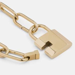 Custom Logo Stainless Steel Paper Clip Chain Lock Pendant Charm Necklace