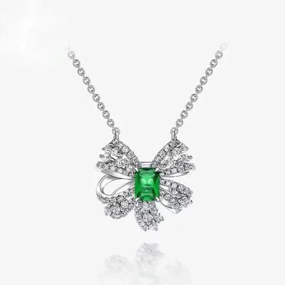 2022 New S925 Sterling Silver European American Luxury Bow Necklace Luxury Cultivated Emerald Necklace
