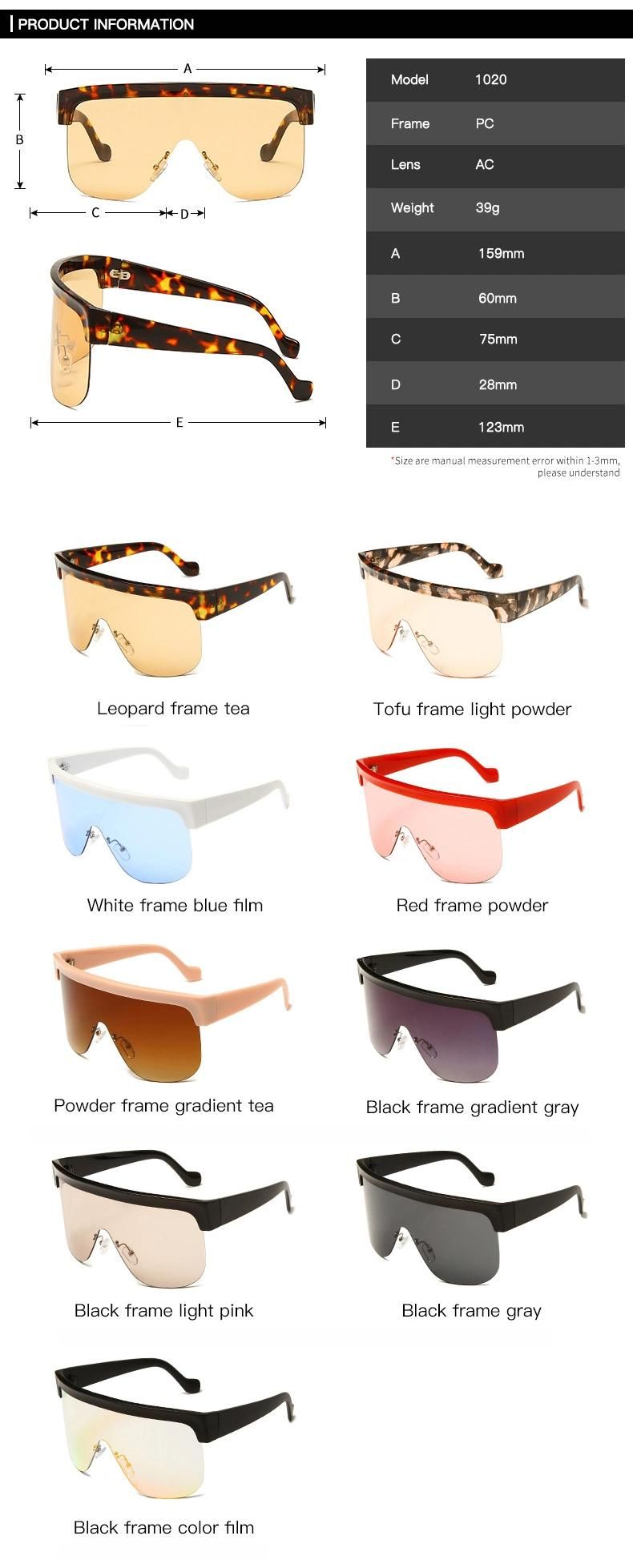 Wholesale High Quality Simple Style Fashion Trend One Piece Lens Sunglasses UV400 Oversized Colorful Eyewear