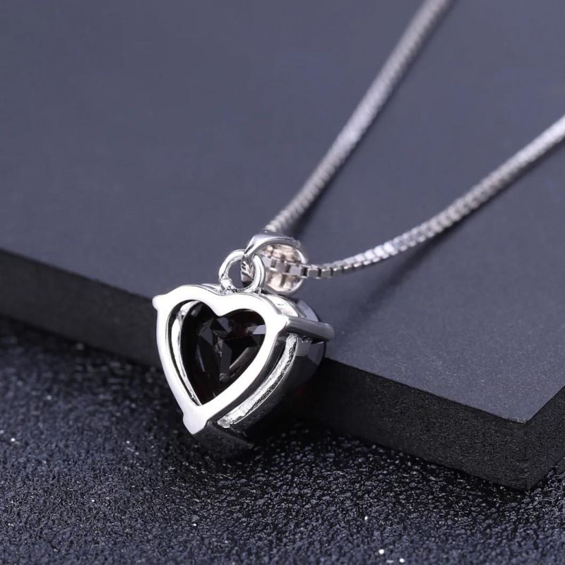 Milo Fashion Pendant Love Heart Natural Garnet 925 Sterling Silver Necklace for Women Wedding Mother Gift Jewelry