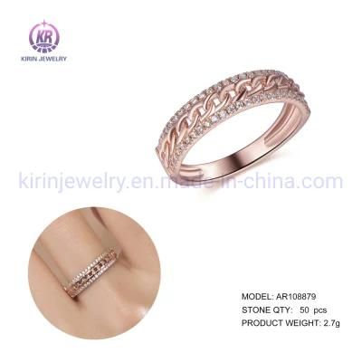 Women 18K Rose Yellow Gold Plated Rings 925 Sterling Silver Rose Gold Rings Frmen Twisted Rose Gold Ring