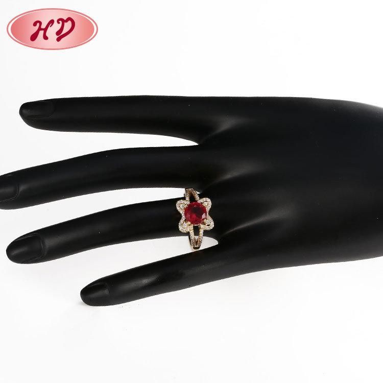 Fashion Jewelry for Girlfriend 18K Gold Plated Ruby Ring with Zircon