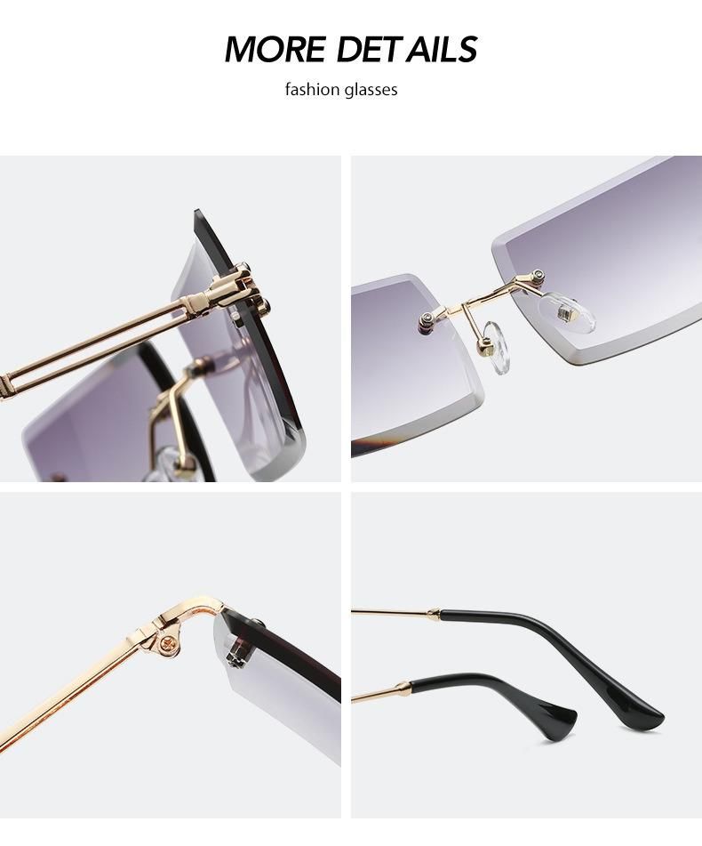 2022 New Fashion Trend Simple Design Punk Style Frameless Metal Sun Glasses Small Square UV400 Sunglasses