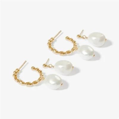 New Design Little Bamboo Texture Fortune Hope Pearl Earrings in 18K Gold Plated and Organic Pearls