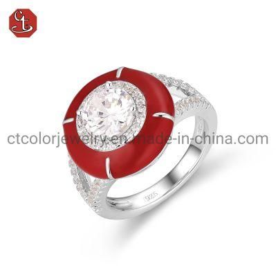 Hot Sale Fashion 925 Silver Jewellery Red Enamel Ring Jewelry with CZ