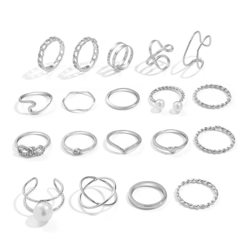 Simple Pearl Love Open Ring 19 PCS/Set Knuckle Ring European and American Metal Jewelry Women′ S Ring Set Dropshipping Wholesale