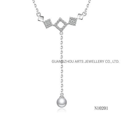 Fashion Silver Jewelry Long Chain Square-Shaped Pearl Necklace
