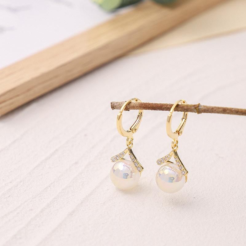 New Fashion Baroque Big Round Oil Pearl Crystal Pave Stone Drop Earrings for Women Mini Huggie Design Earring Accessories Jewelry