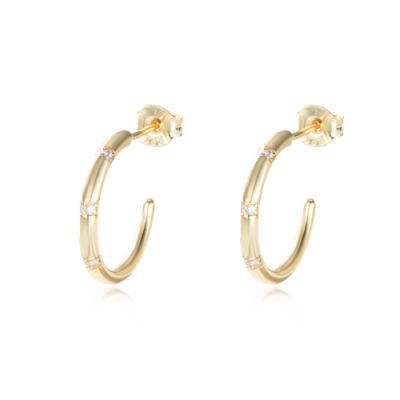 Wholesale S925 Sterling Silver Mini Zircon Gold Plated C-Shape Earrings for Women