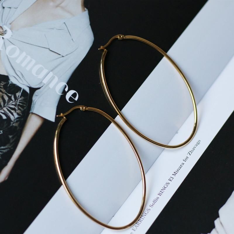 Fashion Jewelry Vintage Oval Big Circle Stainless Steel 18K Gold Hoop Earrings