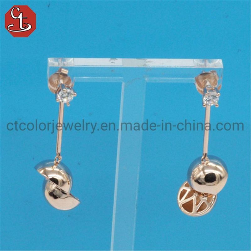925 Sterling Silver Post three Round Plain Silver Ball linked Drop Dangle Earrings Fashion jewelry