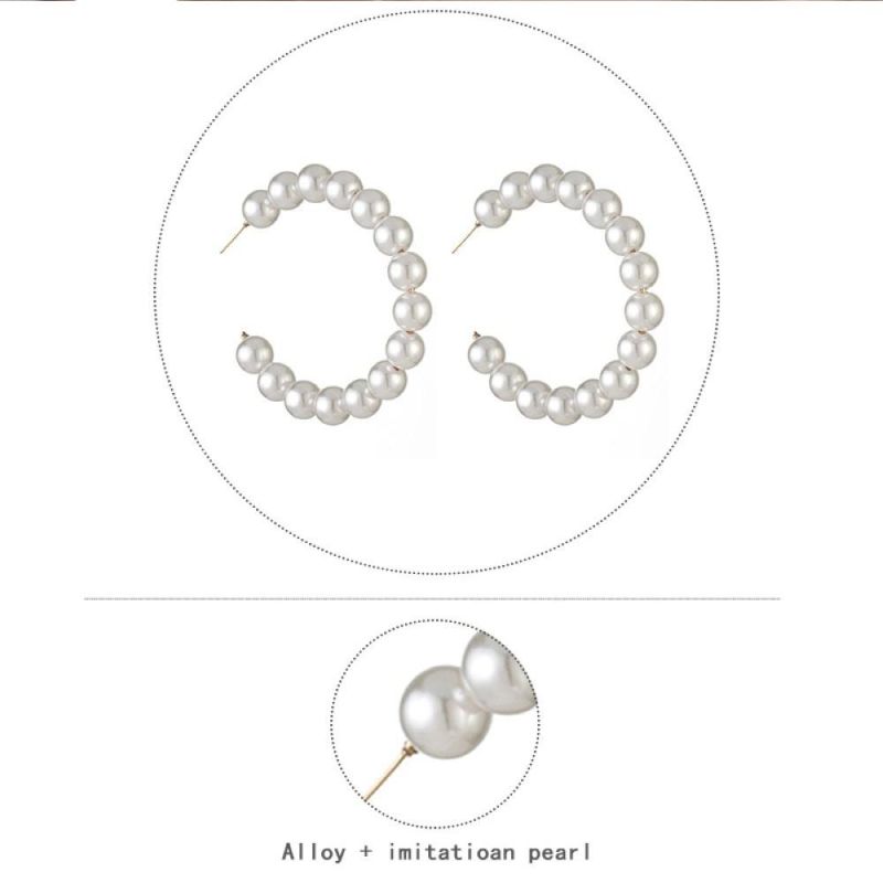 New Fashion Boho White Pearl Round Circle Hoop Earrings Women Large Size Earrings Pearl Earring for Women