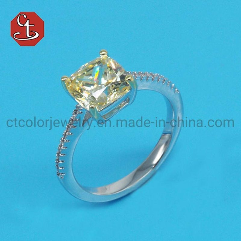 Wholesale New Model Fashion Wedding Jewellery Sterling Silver Yellow Diamond CZ Ring for Girl
