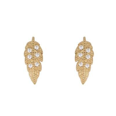Simple Design 925 Sterling Silver Crystal Zirconia Earrings Stud Gold Plated Leaf Earrings for Women