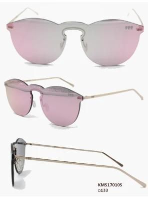 One Piece Nylon Lens Sunglasses with Metal Temple Fashion Model Top High Quality (KMS17010S)