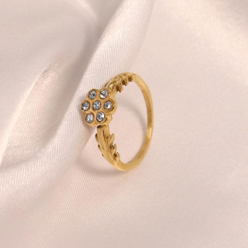 2022 Gold Flower Design CZ Stone Engagement Rings for Women Jewelry Love Wedding Ring Woman
