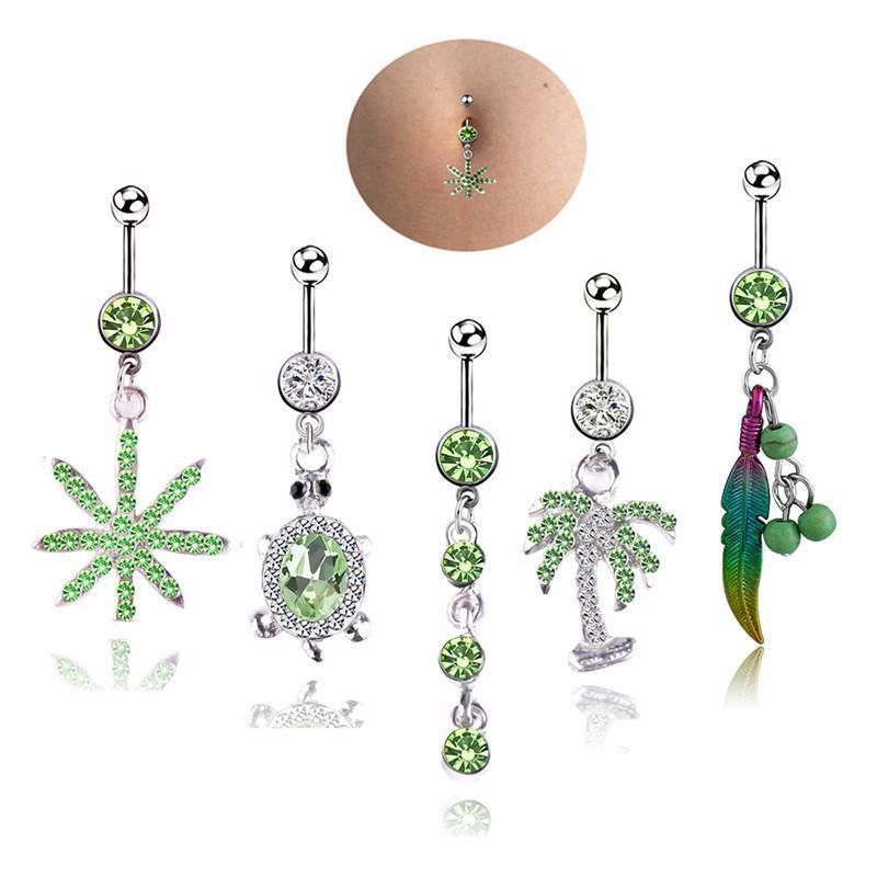 5 PCS Dangle Belly Button Rings for Women 316L Surgical Steel Navel Barbell Body Piercing Jewelry