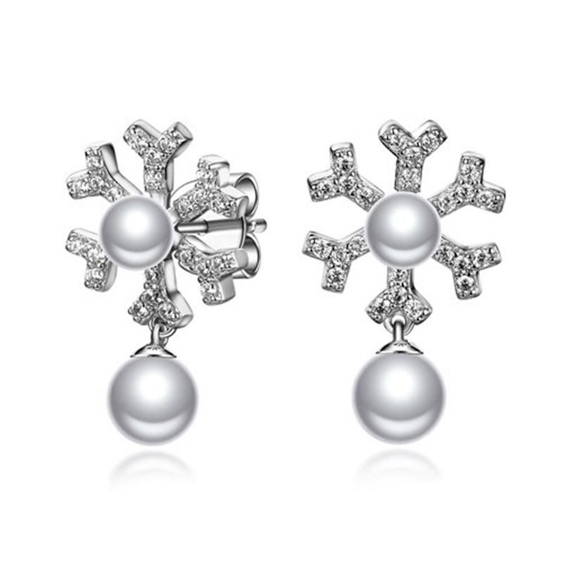 925 Silver CZ Small Crown Earring with Pearl