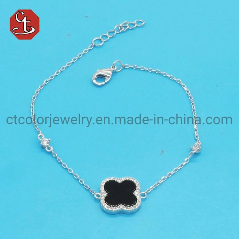 Clover Shape Bracelets for Girl′s Gift 925 Sterling Silver Brass fashion Jewelry Green Onyx  flower Bracelets set