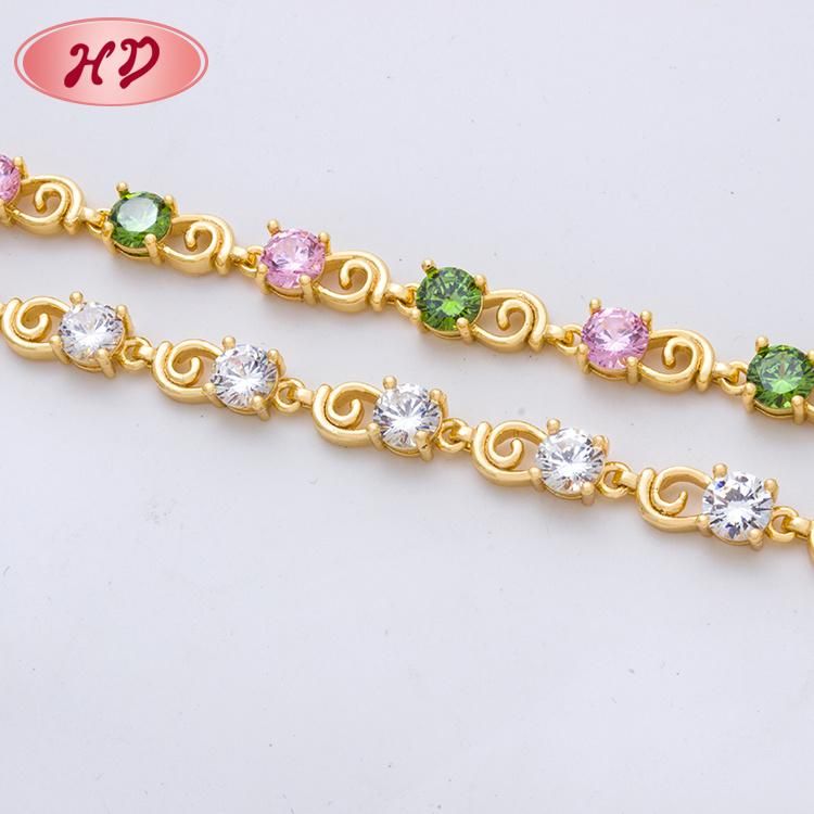 Fashion Design Colorful Crystal Charm Women Brass Bracelet