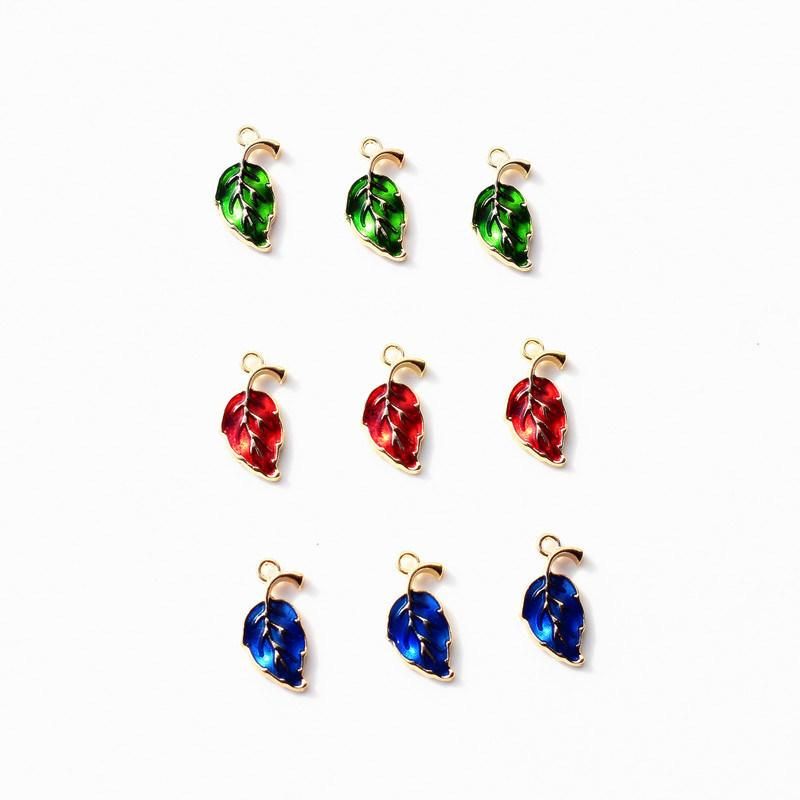 Green Leaf Alloy Enamel Charms Pendants for Making DIY Bracelets Necklaces Keychain